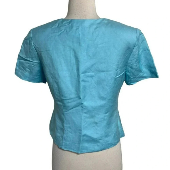 Coldwater‎ Creek 6P turquoise blue short sleeve linen blend embroidered skirt - Picture 4 of 10